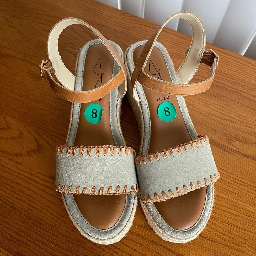 Joie Powder Blue Suede Wedge Espadrille Sandals Size 8